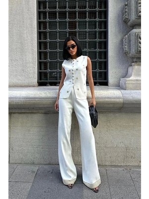 Paulo Gold Düğmeli Yelek Pantolon Takım 9976