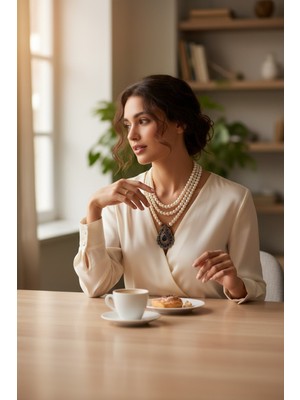 Fayra Accessories Zirkon Taşlı 3 Sıra Inci Kolye