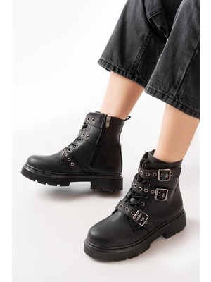 508-3039 Siyah Toka Aksesuarlı Fermuarlı  Günlük Kadın Bot