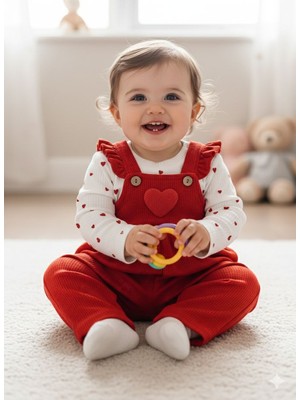 Efemkids 6/24 Ay 2 Li Kız Bebek Tulum Kalp Nakışlı Yenidoğan Tulum Slopet Jile Body+Slopet