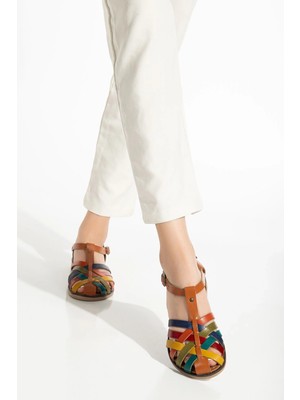 205-02 Taba Multi Ortopedik Hakiki Deri Kadın Sandalet