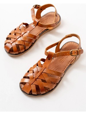 205-02 Taba Ortopedik Hakiki Deri Kadın Sandalet