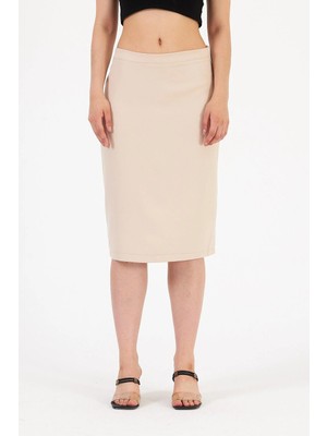 İhraç Pazarı Kadın Yırtmaçlı Kalem Etek Yüksek Bel Diz Altı Esnek Kumaş Şık Kalem Etek