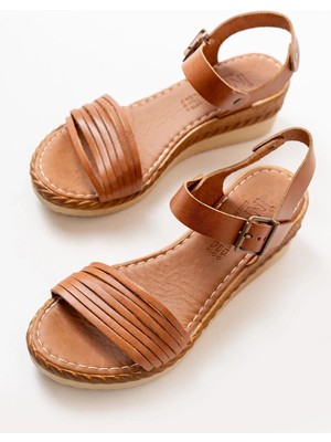 731-07 Taba Ortopedik Hakiki Deri Dolgu Kadın Sandalet