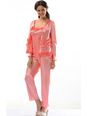 Aesco Nar Çiçeği Saten Pijama Takımı