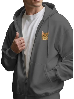 Muhtar Store Bengal Kedi Baskılı Fermuarlı Hoodie – Kadın Regular Fit