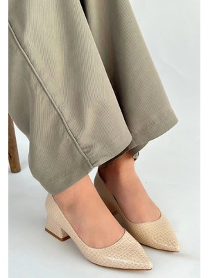 Aesco Meort Bej Rugan Topuklu Ayakkabı