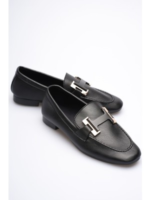 Roof Atelier Kadın Siyah Toka Detaylı Loafer Ayakkabı - Hesnur