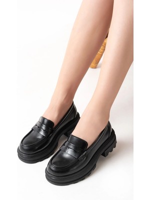 746-759 Siyah Rugan Günlük Yüksek Tabanlı Loafer Ayakkabı