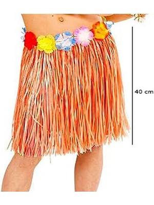 Aesco Yetişkin ve Çuk Uyumlu Tcu Renk Püsküllü Hawaii Luau Hula Etek 40 cm