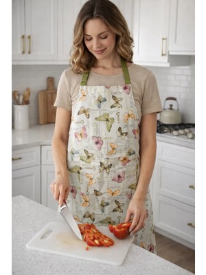 Mutfak önlüğü kelebek desenli leke tutmayan sıvı itici kumaştan