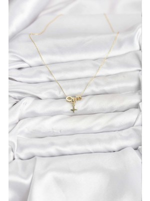 Aesco Gold Renk Pirinç Minimal Charmlı Kadın Kolye - Lisinya