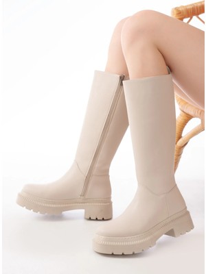 236-340 Bej Fermuarlı Günlük Kadın Çizme