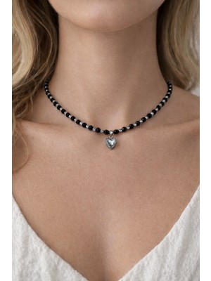 Doğal Taş Kolye Yıldız Taşı Çelik Kalp Kolye