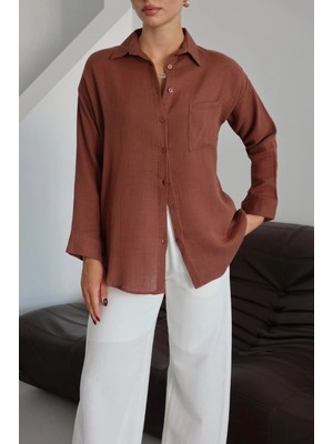 Aesco Tek Cepli Müslin Gömlek Kahve Pt