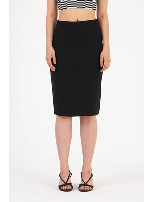 İhraç Pazarı Kadın Yırtmaçlı Kalem Etek Yüksek Bel Diz Altı Esnek Kumaş Şık Kalem Etek