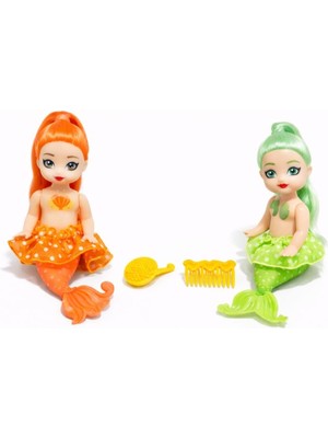Aesco 2'li Deniz Kızı Bebek Seti - Hareketli Eklemler ve Aksesuarlı -Tcu &amp; Yeşil