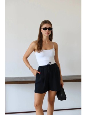 Aesco Müslin Kumaş Şort Bağcıklı Siyah Pt