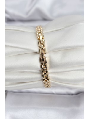 Aesco 14K Gold Renk Kaplama Zirkon Kare Taşlı cm Kadın Bileklik - Lisinya