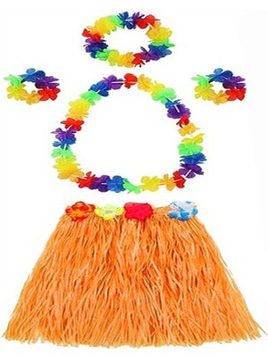 Aesco Yetişkin ve Çuk Uyumlu Luau Ha Hawaii Tcu Etek ve Renkli Kolye Taç 2 Adet Bileklik Seti