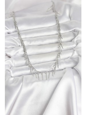 Aesco Pirinç Gümüş Renk Saçaklı Model Kadın Kolye - Lisinya
