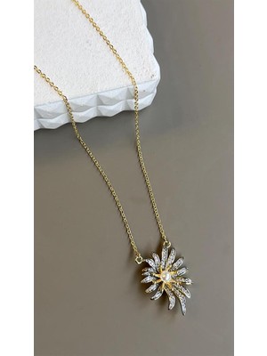 İsmiyle Al Incili Papatya Kolye - Altın