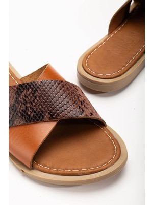 169-076 Taba Ortopedik Hakiki Deri Çapraz Bantlı Kadın Terlik