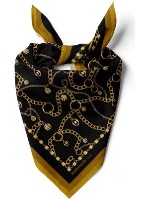 H13 Kadın Siyah Sarı Zincir Desenli 50X50 Bandana