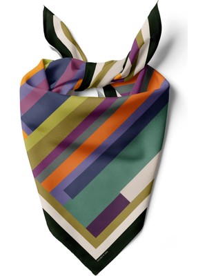 E7 Kadın Mor Krem Çizgi Desenli 50X50 Bandana Hyl DG01481-22