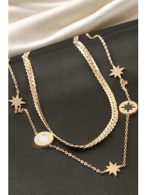 Bijuteri Net Yıldız Sedef Çelik Ikili Kolye