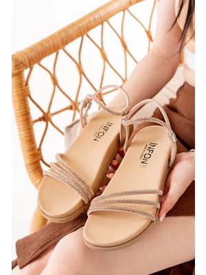 1001-1100 Nut Roze Taşlı Günlük Kadın Sandalet