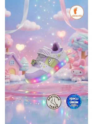 Albishoes Kız Çocuk Bebek Yazlık Hafif Rahat Yumuşak Taban Cırt Cırtlı Işıklı Sneaker Spor Ayakkabı