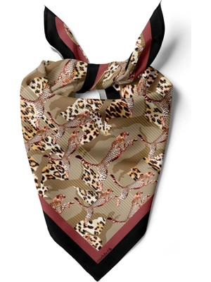 E53 Kadın Kahve Vizon Animal Desenli 50X50 Bandana
