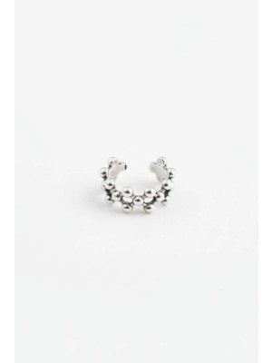 Jaida Moda Gümüş Renk Antik Top Detaylı Sıkıştırma Deliksiz Kıkırdak Küpe – Orbital Ear Cuff