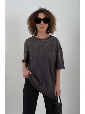 Zelish My Sister Gri Taşlı Oversize Tshirt