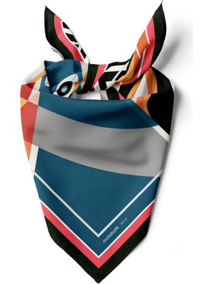 G61 Kadın Turkuaz Siyah Turuncu Baykuş Desenli 50X50 Bandana Hyl DG01677-22