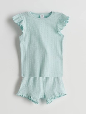 Lc Waikiki Yeni Sezon Bisiklet Yaka Kız Bebek Şortlu Pijama Takımı