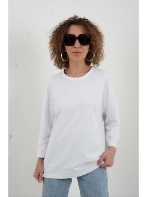 Zelish My Sister Beyaz Bisiklet Yaka Truvakar Kol Tshirt