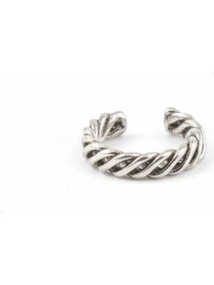 Jaida Moda Gümüş Renk Çizgili Sarmal Sıkıştırma Deliksiz Kıkırdak Küpe – Orbital Ear Cuff