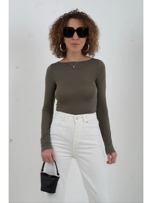 Zelish My Sister Haki Kayık Yaka Modal Kaşmir Bluz