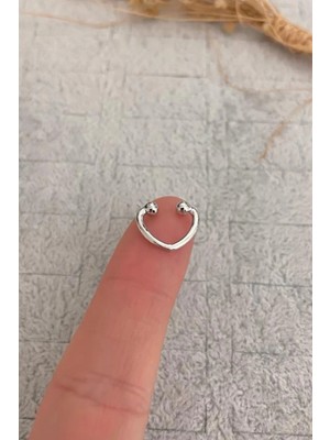 Jaida Moda Kadın Gri Kalp Figür Sıkıştırma Deliksiz Fake Çelik Kıkırdak Küpe