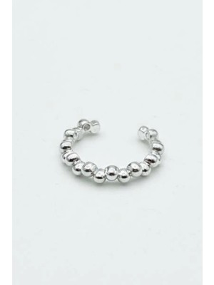 Jaida Moda Gümüş Renk Antik Ince Top Detaylı Sıkıştırma Deliksiz Kıkırdak Küpe – Orbital Ear Cuff