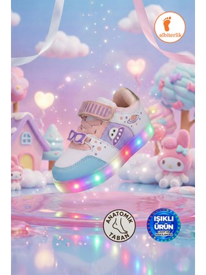 Albishoes Kız Çocuk Bebek Yazlık Hafif Rahat Yumuşak Taban Cırt Cırtlı Işıklı Sneaker Spor Ayakkabı