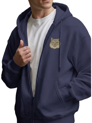 Muhtar Store Sibirya Kedisi Baskılı Fermuarlı Kapüşonlu Hoodie – Unisex Oversize