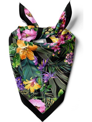 H45 Kadın Yeşil Çiçek Desenli 50X50 Bandana Hyl DG01404-22