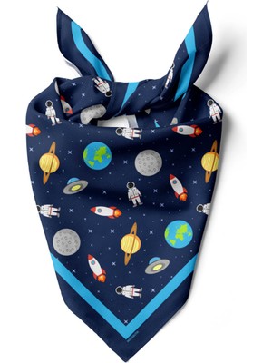C50 Kadın Lacivert Beyaz Astronot Desenli 50X50 Bandana DG0967-22