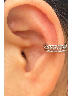 Jaida Moda Unisex Sıkıştırma Deliksiz Zincir Desenli Çelik Kıkırdak Küpe Ear Cuff