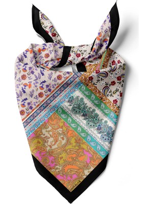 G68 Kadın Mor Beyaz Etnik Desenli 55X55 Bandana