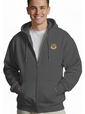 Muhtar Store Sibirya Kedisi Baskılı Fermuarlı Kapüşonlu Hoodie – Unisex Oversize