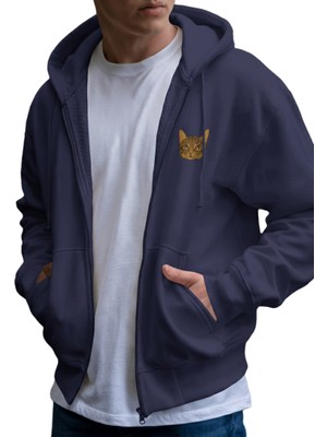 Muhtar Store Tekir Kedi Baskılı Tam Boy Fermuarlı Hoodie – Unisex Oversize